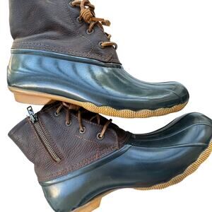 Sperry Waterproof Leather Duck Boots Women’s 9 Brown Lace Up Rubber Winter